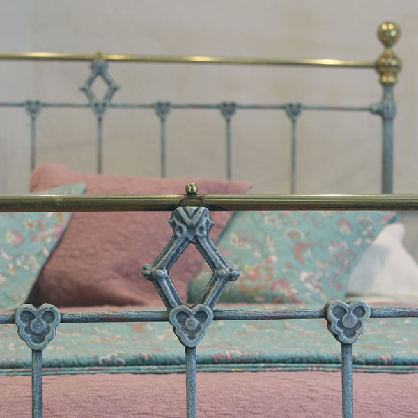 Double Antique Bed Hand-Painted in Blue Verdigris