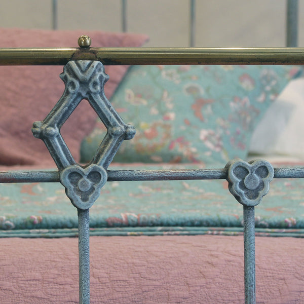 Double Antique Bed Hand-Painted in Blue Verdigris