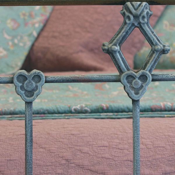 Double Antique Bed Hand-Painted in Blue Verdigris