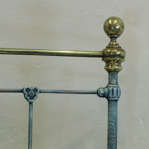 Double Antique Bed Hand-Painted in Blue Verdigris