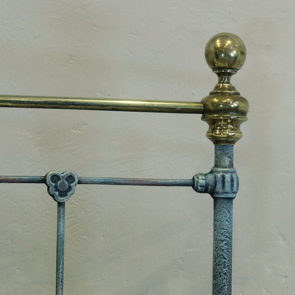 Double Antique Bed Hand-Painted in Blue Verdigris