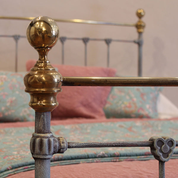 Double Antique Bed Hand-Painted in Blue Verdigris