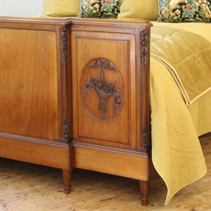Mahogany antique bed with floral carving