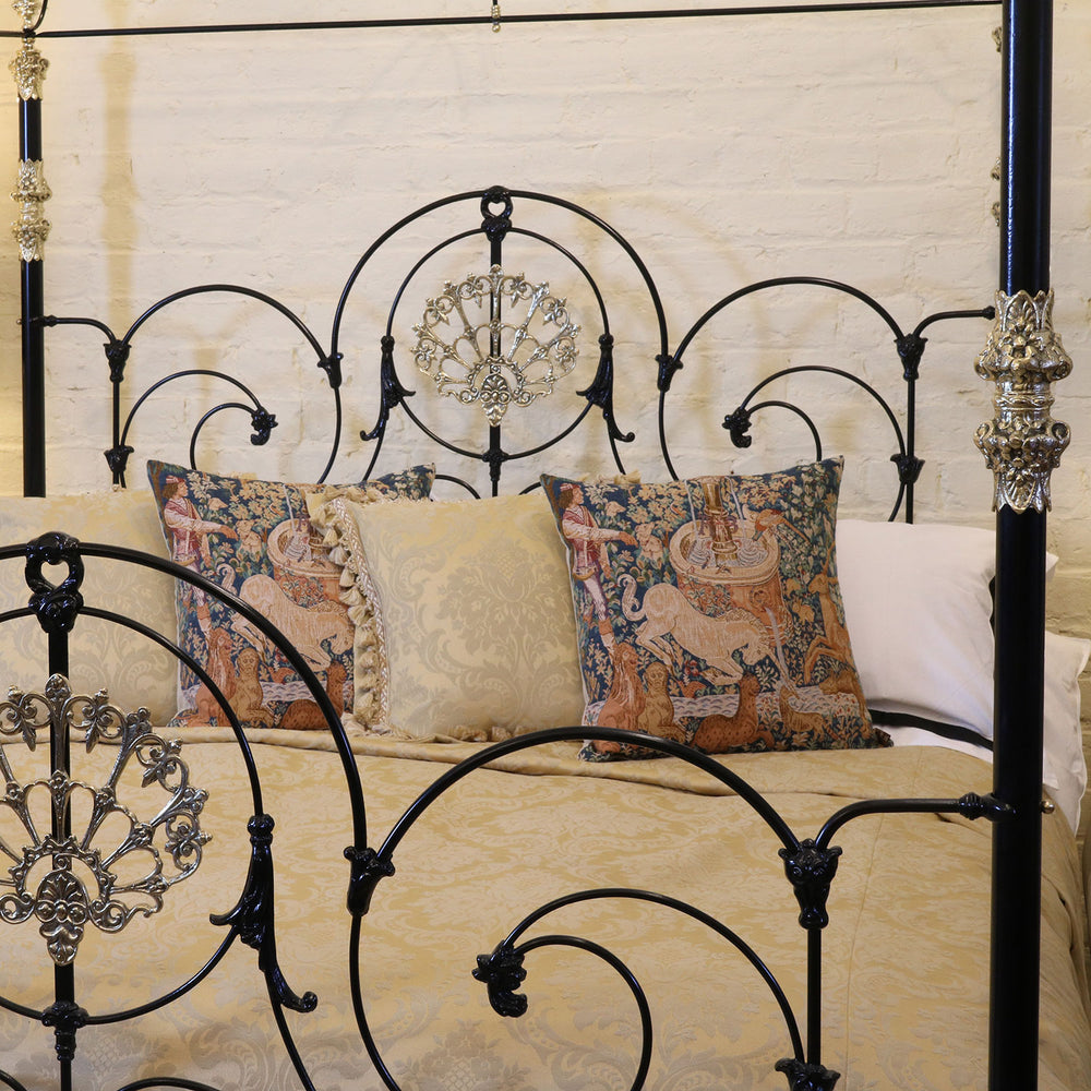 Magnificent super king brass and iron four poster bed with crown and canopy
