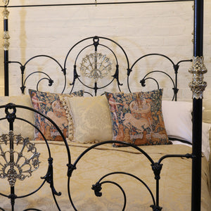 Magnificent super king brass and iron four poster bed with crown and canopy - close up photo