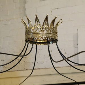 Magnificent super king brass and iron four poster bed with crown and canopy - close up photo