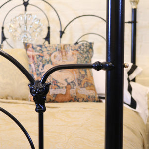 Magnificent super king brass and iron four poster bed with crown and canopy - close up photo