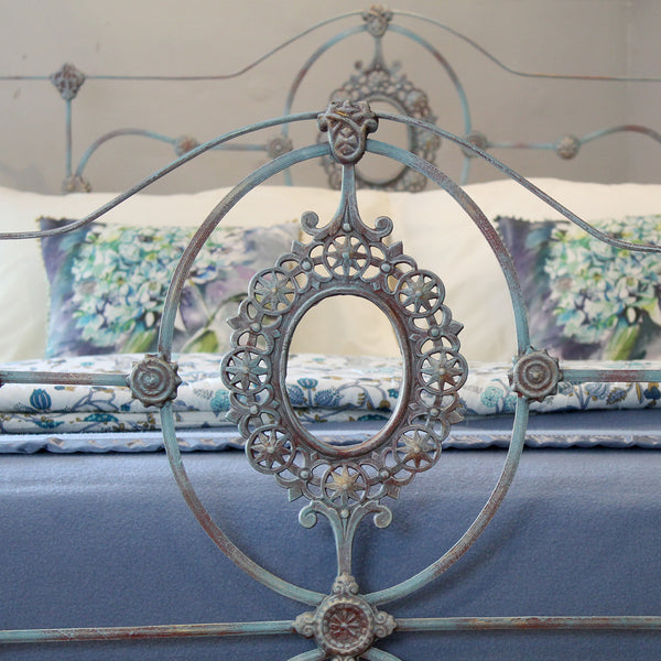 Antique Cast Iron Half Tester Befd in Blue Verdigris - Close Up