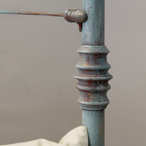 Antique Cast Iron Half Tester Befd in Blue Verdigris - Close Up