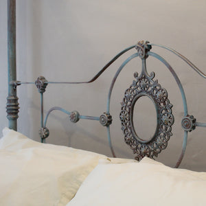 Antique Cast Iron Half Tester Befd in Blue Verdigris - Close Up