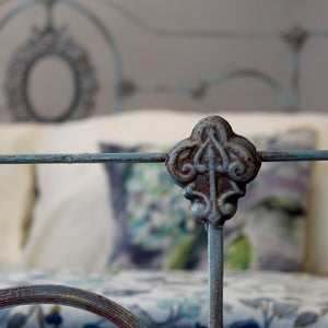 Antique Cast Iron Half Tester Befd in Blue Verdigris - Close Up
