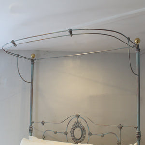 Antique Cast Iron Half Tester Befd in Blue Verdigris - Close Up