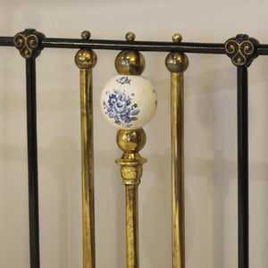 King Antique Bed in Black with Blue Porcelain Ball Decoration