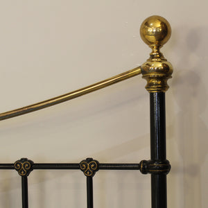 King Antique Bed in Black with Blue Porcelain Ball Decoration