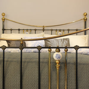 King Antique Bed in Black with Blue Porcelain Ball Decoration