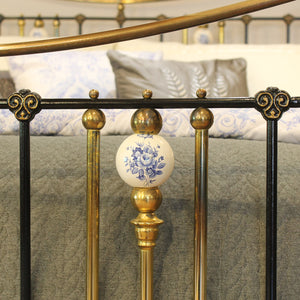 King Antique Bed in Black with Blue Porcelain Ball Decoration