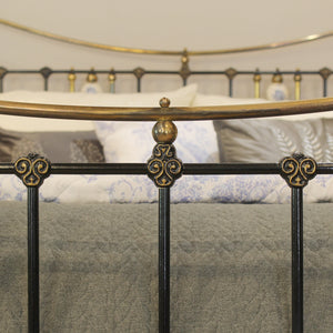 King Antique Bed in Black with Blue Porcelain Ball Decoration