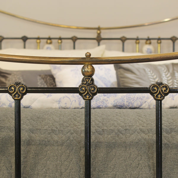 King Antique Bed in Black with Blue Porcelain Ball Decoration