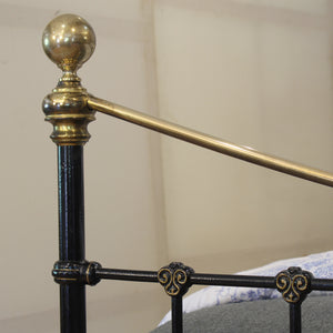 King Antique Bed in Black with Blue Porcelain Ball Decoration