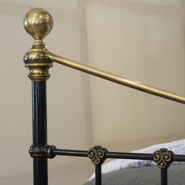 King Antique Bed in Black with Blue Porcelain Ball Decoration