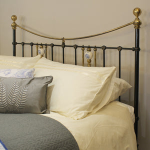 King Antique Bed in Black with Blue Porcelain Ball Decoration
