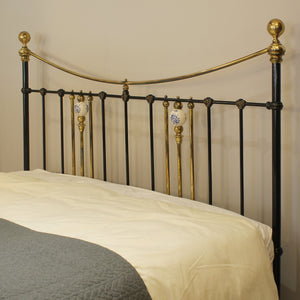 King Antique Bed in Black with Blue Porcelain Ball Decoration