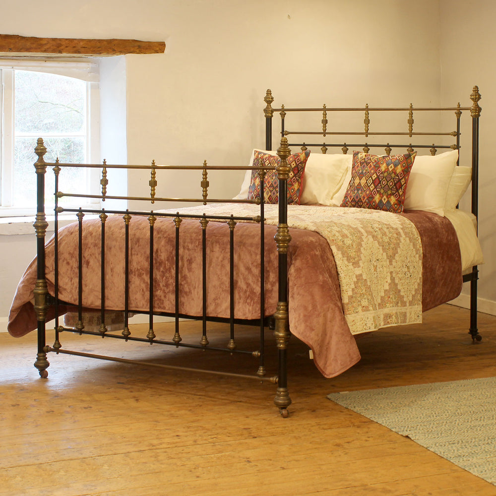 King Size Brass and Iron Antique Bed in Black