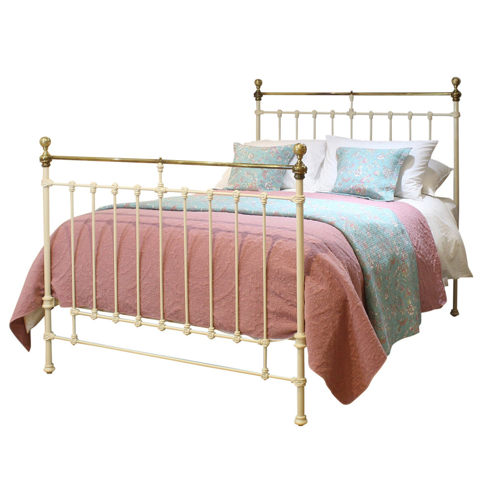 King Cast Iron & Brass Bed in Cream MK315