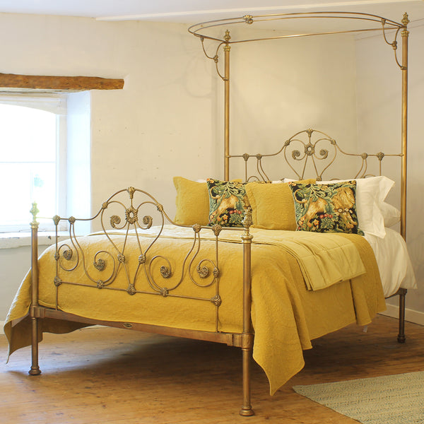 Antique Half Tester Bed in Faded Gold