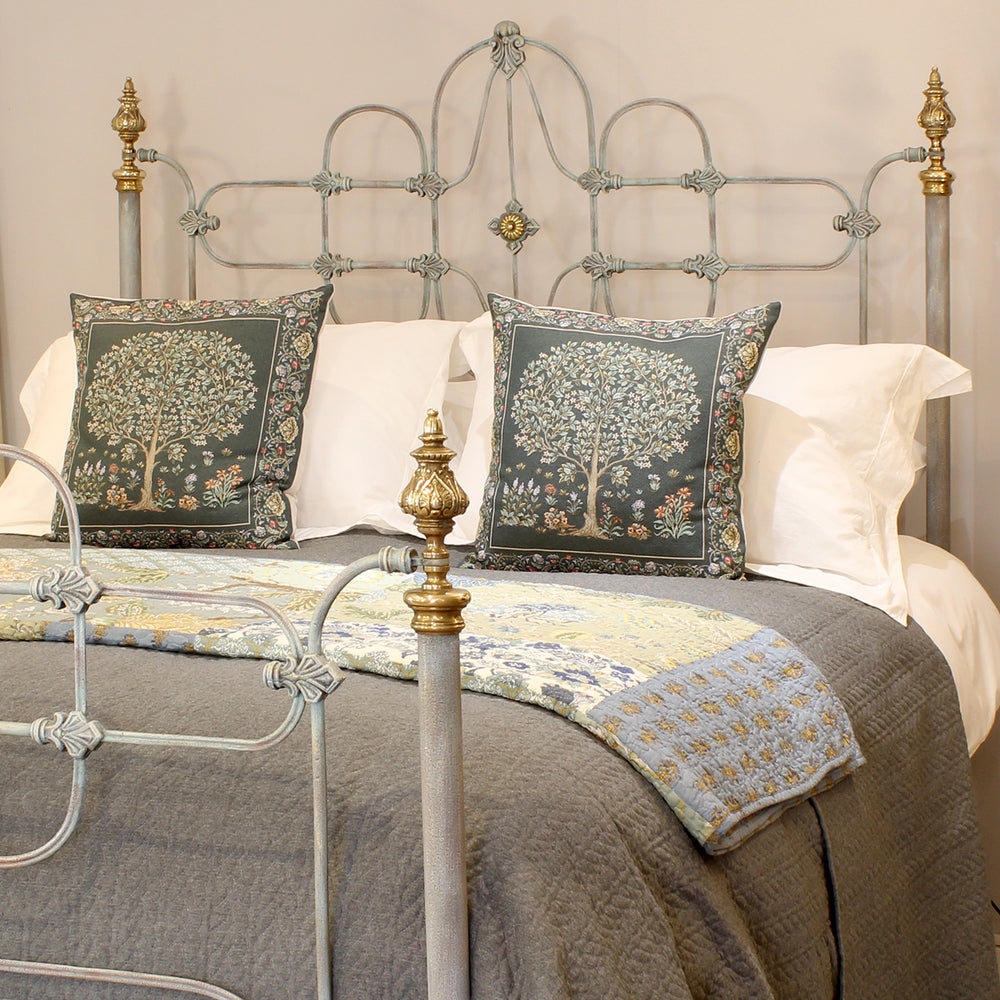 King Size Gothic Style Antique Bed in Blue Verdigris