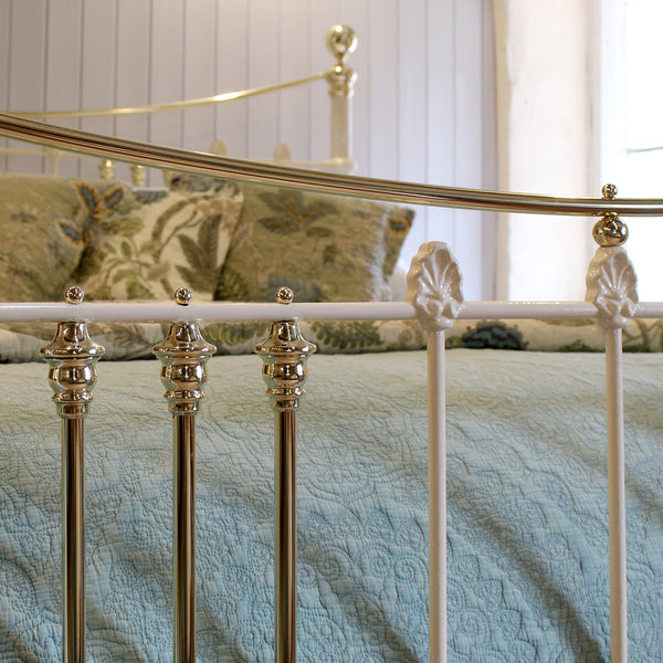 6ft Wide Brass and Iron Antique Bed in Cream 