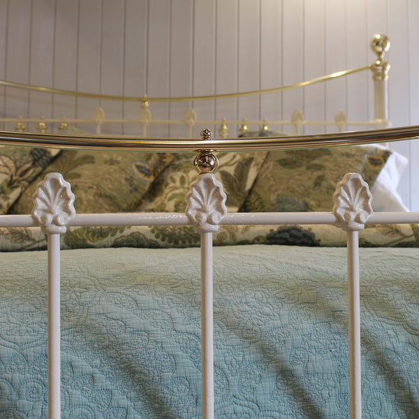 6ft Wide Brass and Iron Antique Bed in Cream 