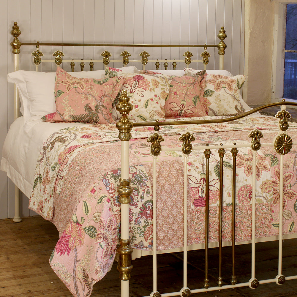6ft wide super king brass and iron antique bed in cream