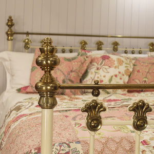 6ft wide super king brass and iron antique bed in cream