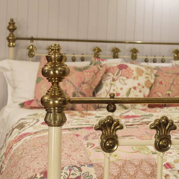 6ft wide super king brass and iron antique bed in cream