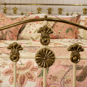 6ft wide super king brass and iron antique bed in cream