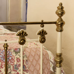 6ft wide super king brass and iron antique bed in cream