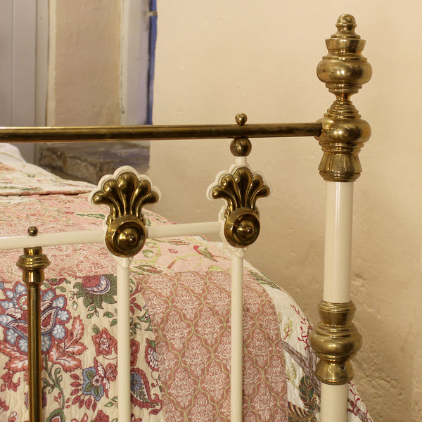6ft wide super king brass and iron antique bed in cream