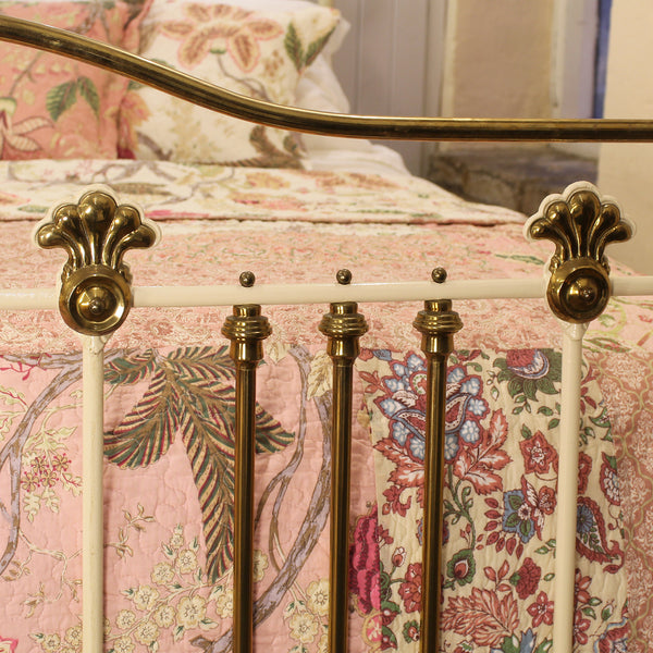 6ft wide super king brass and iron antique bed in cream