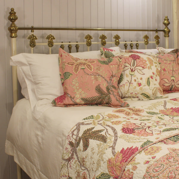6ft wide super king brass and iron antique bed in cream