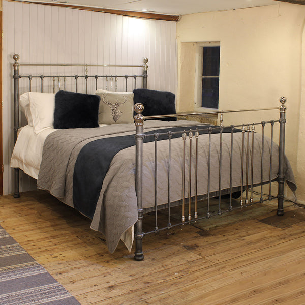 Super King Antique Bed in Pewter and Nickel