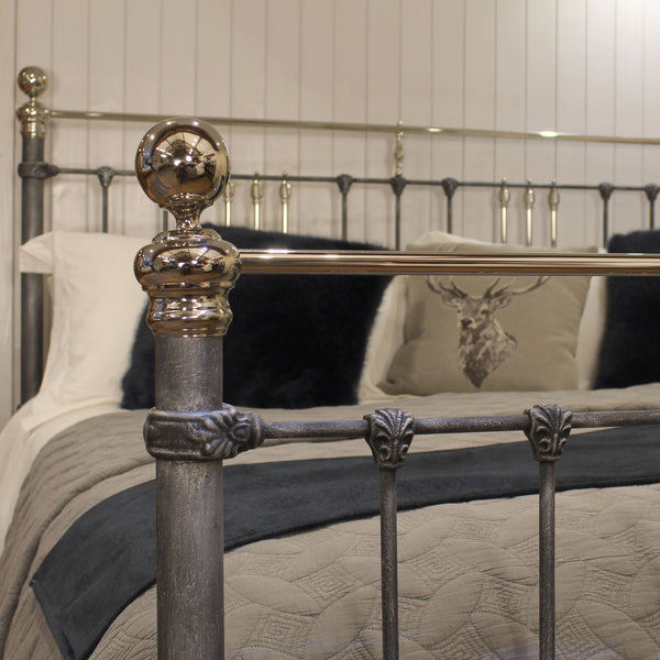 Super King Antique Bed in Pewter and Nickel