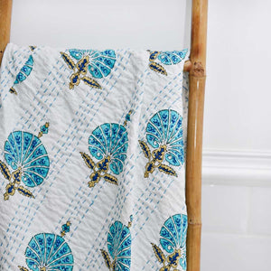 Kantha Throw - Aqua Shell