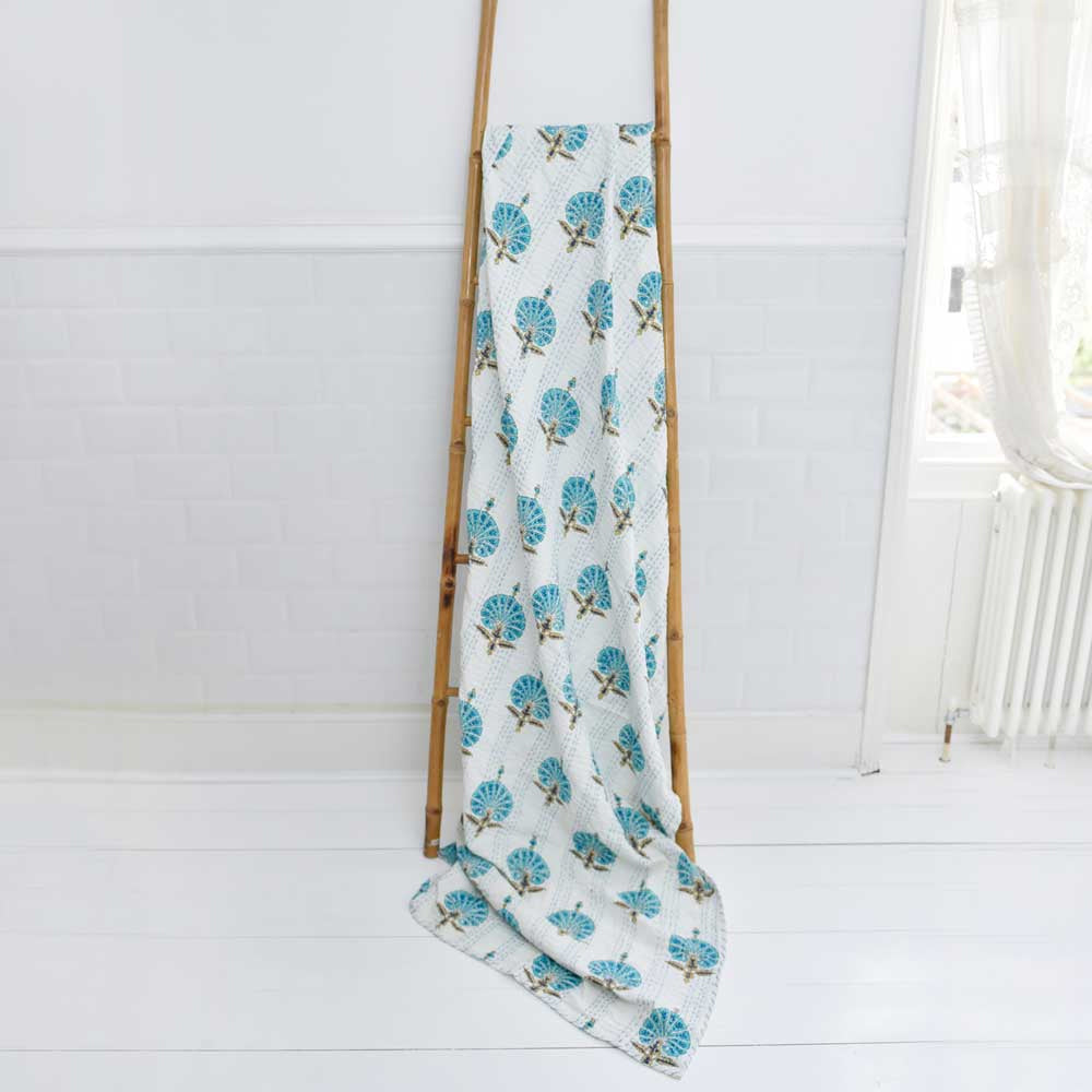 Kantha Throw - Aqua Shell