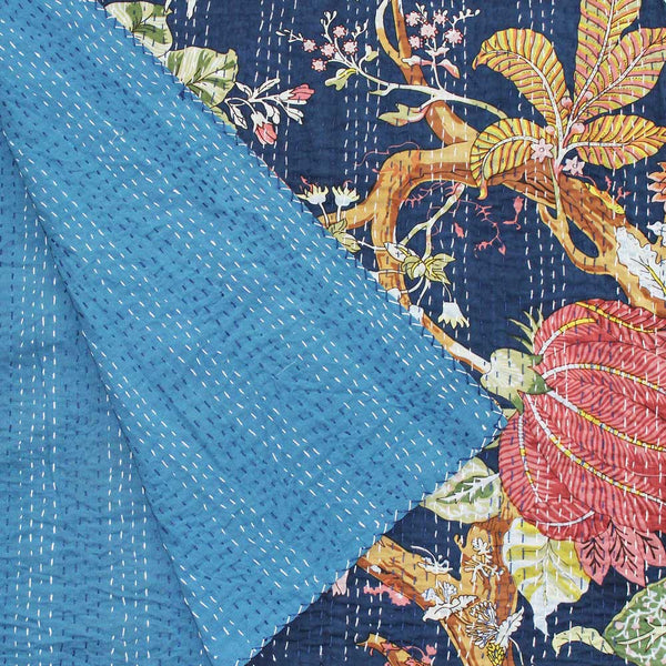 Kantha Throw - Blue Carnation