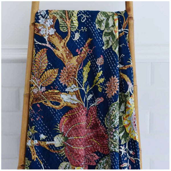 Kantha Throw - Blue Carnation