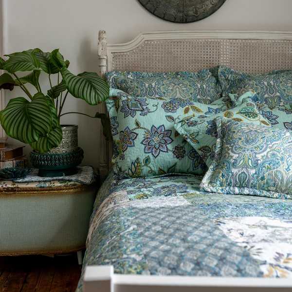 Cordelia Duck Egg Patchwork Bedspread