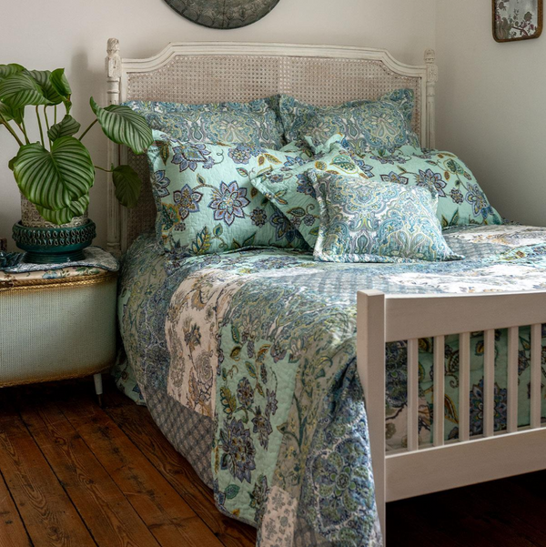 Cordelia Duck Egg Patchwork Bedspread