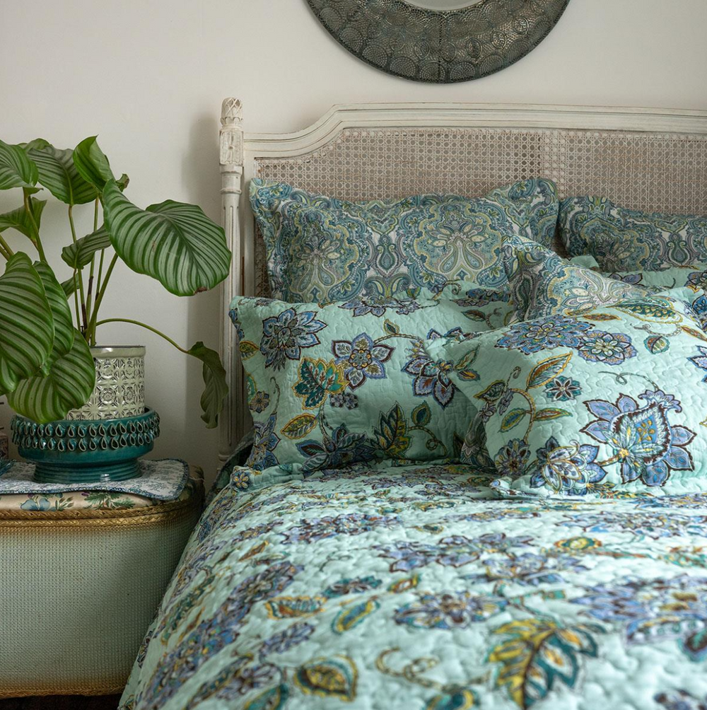 Cordelia Duck Egg Patchwork Bedspread