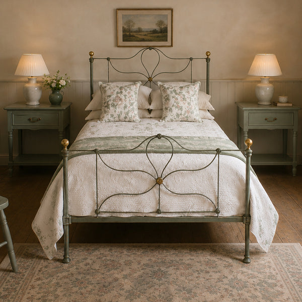 Double Cast Iron Antique Bed in Green Verdigris, MD191
